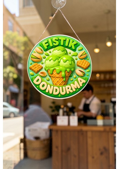 Fıstık Dondurma Görselli Ahşap İpli Kapı Duvar Süsü Cafe Ve Dondurmacı Dekoru