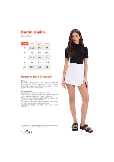 Tudors Kadın Standart Fit Kısa Kollu Yarım Balıkçı Yaka Siyah Bluz-34632 Lacivert