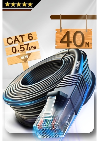 MN6 M107X 40 Metre Ethernet kablo/UTP 0.57mm Cat6 Iki Kat Korumalı/iç Dış Mekan/40 Metre Cat6 Kablo