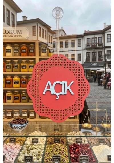 Hazeran Rattan Desenli Modern Açık/kapalı Tabelası - Kırmızı