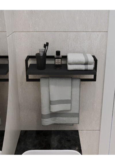 Aju Havluluk Antrasit Duvara Monte Raf Aksesuarlık Şal Askılığı Banyo Mutfak Düzenleyici Çok Amaçlı Raf Antrasit