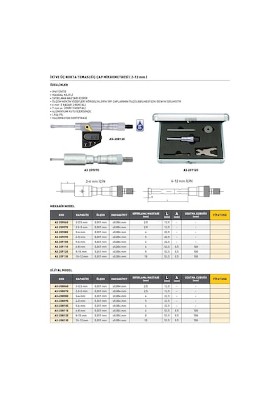 Fett As-208100 5-6 mm Asimeto Dijital 2 Ve 3 Nokta Temaslı İç Çap Mikrometresi