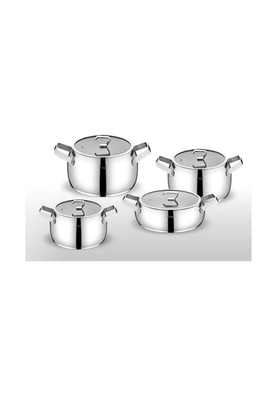 Fms 6025 Damla 8 Parça Çelik Tencere Takımı Metal Kulp Gri