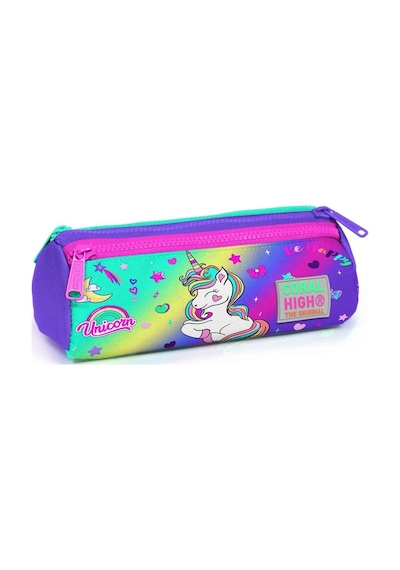 Coral High Kids Lavanta Su Yeşili Unicorn Desenli Üç Bölmeli Kalem Çantası 22029
