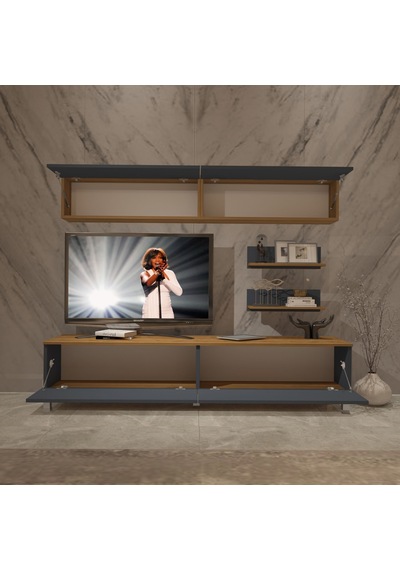 Decoraktiv Eko 5 Mdf Std Krom Ayaklı Tv Ünitesi Tv Sehpası Pera - Antrasit