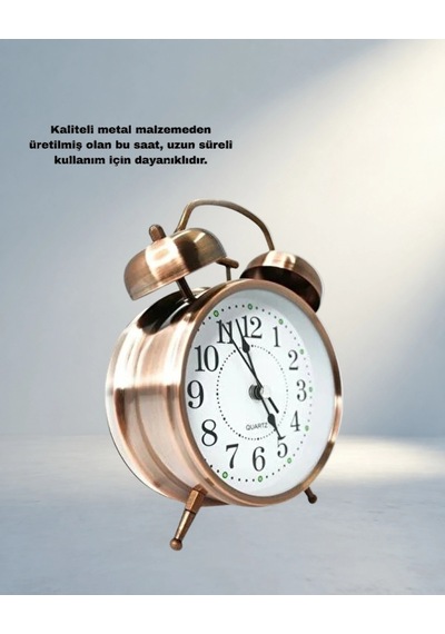 Dekoratif Bronz Masa Saati 17x12 Cm Yüksek Sesli Alarm .
