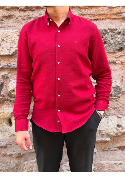 Slim Fit Uzun Kol Müslin Pamuk Rahat Nefes Alabilen Kumaştan Yaka Düğmeli Hediye Kutulu Erkek Gömlek Fs-004202 - Bordo-3369 Slim Fit Uzun Kol Müslin Pamuk Rahat Nefes Alabilen Kumaştan Yaka Düğmeli Hediye Kutulu Erkek Gömlek Fs-004202 - Bordo-3369