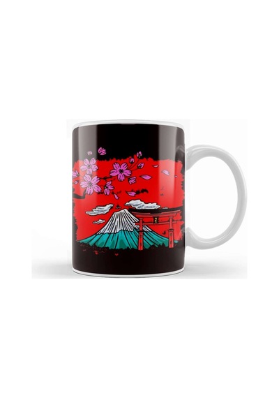 Japan Sakura Cherry Blossom Tree Volcano Japanese Art Nature Kupa Bardak Porselen Karışık