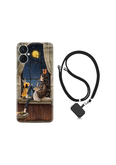 Tecno Spark 9T Kılıf İpli Boyun Askılı Desenli Silikon Ananas Camera Glass 1358