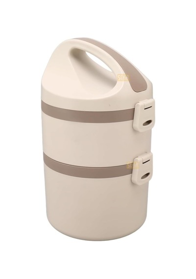 Vagonlife Bento 1800ml Lunchbox 2 Katlı 4-6 Saat Sıcak/soğuk Termos Özellikli Çelik Sefer Tası Yemek Kutusu Bej Diğer