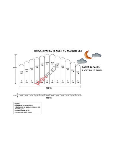 Winflex Ay Ve Bulut Konseptli Yatak Başlığı Ve Dekorasyon Seti 180 Cm Krem