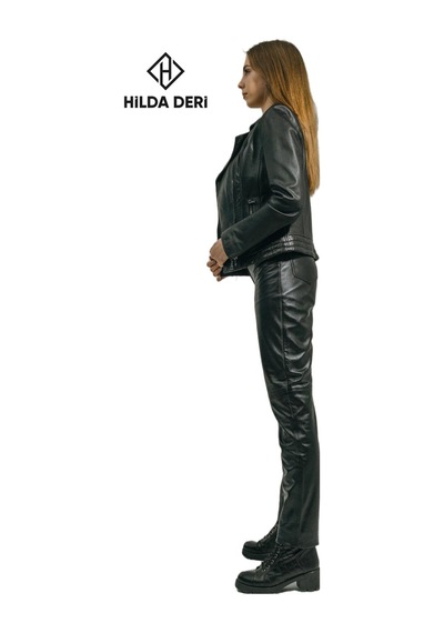 Hilda Deri Lotus Biker Tarzı Siyah Hakiki Deri Ceket 001