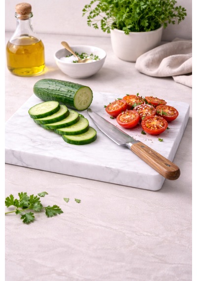20x30 Cm Doğal Beyaz Mermer Kesme & Sunum Tahtası Premium Mutfak Ürünü Beyaz