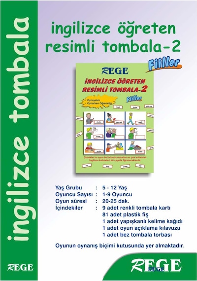 İngilizce Öğreten Resimli Tombala 2 Fiiller