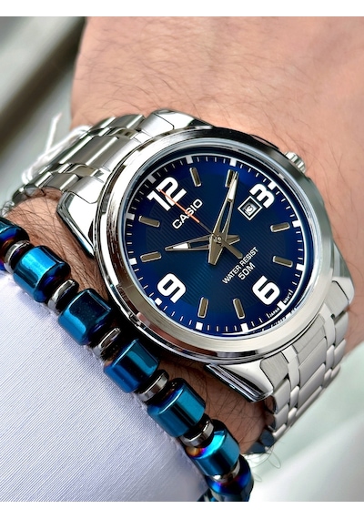 Casio Gümüş Silver Renk Çelik Kordon   Spor Metal Erkek Kol Saati + Bileklik Hediyeli Nda99