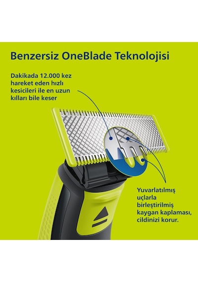 Philips Oneblade Yüz İçin Hibrit Tıraş Makinesi Sakal Şekillendirici 5'i 1 Arada Ayarlanabi