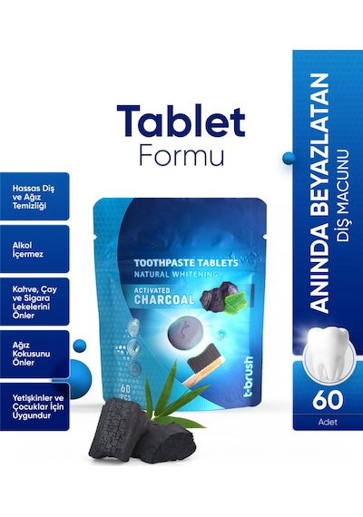 Tbrush Beyazlatıcı Aktif Karbonlu Diş Macunu Tableti - Doğal Ve Etkili Beyazlatma 30Tablet (10Paket)