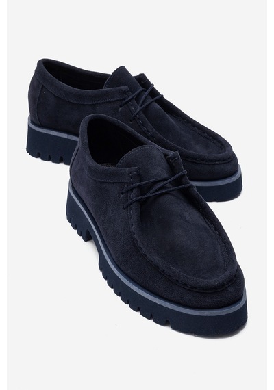 Luvi Shoes Talıa Lacivert Süet Hakiki Deri Bağcıklı Kadın Loafer Ayakkabı
