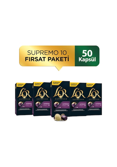 L'or Supremo Intensity 10 Nespresso Uyumlu Kapsül Kahve Fırsat Paketi 10 x 5 Paket