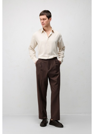 Antioch Relax Fit Pilili Erkek Pantolon Koyu Kahve