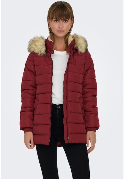 Only Kapüşonlu Bordo Kadın Kaban 15304765 001