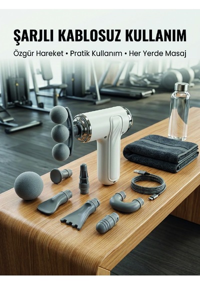 Derin Doku İçin Şarjlı Kablosuz Kas Masaj Tabancası 8 Başlıklı 6 Hızlı
