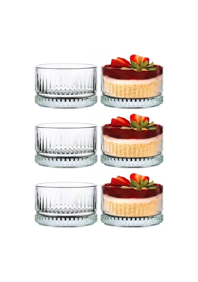 6'li Kristal Desenli Cam Kase Seti - Şeffaf, Tatlı Ve Meze Sunumu İçin, Bulaşık Makinesinde Yıkanabilir, Modern T Diğer