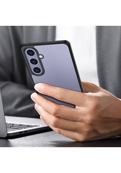 Galaxy S25 Uyumlu Kılıf Kamera Korumalı Şeffaf Arka Yüzey Zore New Roll Kapak-siyah Siyah