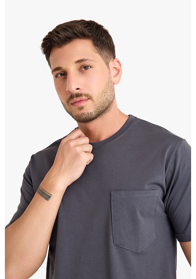 Bisiklet Yaka Kalem Cepli T-shirt Antrasit Gri
