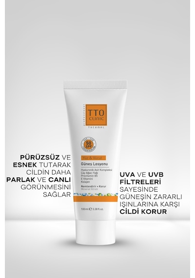 Tto Clinic Akneli ve Rozalı Ciltler için Çay Ağacı Yağlı Güneş Losyonu SPF50 100 ML