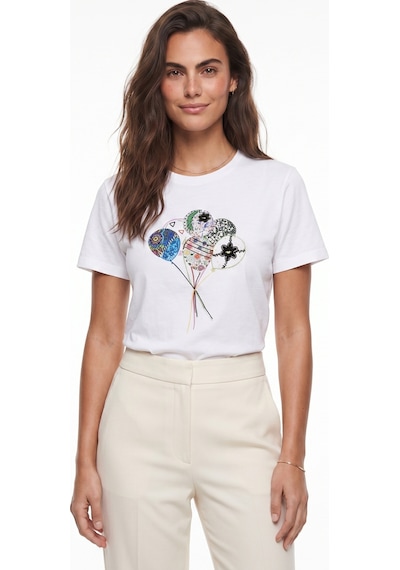 Onloox Kadın Beyaz Beyaz Pamuklu Bisiklet Yaka Kısa Kollu Renkli Balon Nakış Detaylı Yumuşak Dokulu T-shirt Onloox Kadın Beyaz Beyaz Pamuklu Bisiklet Yaka Kısa Kollu Renkli Balon Nakış Detaylı Yumuşak Dokulu T-shirt