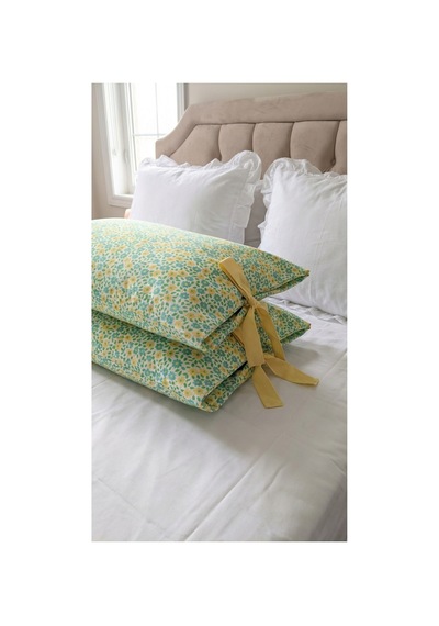 %100 Pamuklu Çiçek Desenli Bağcıklı Yastık Kılıfı 2 Adet 50x70 Cm Yeşil - 864755501 Yeşil