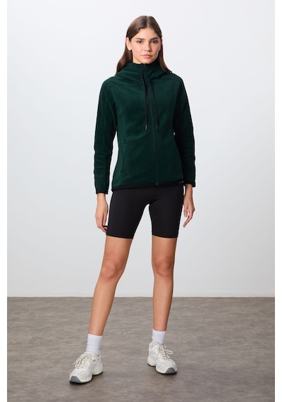 Tommy Life Çam Yeşili Kalın Yumuşak Dokulu Kapüşonlu Standart Fit Nakışlı Polar Kadın Sweatshirt -97287 Yeşil