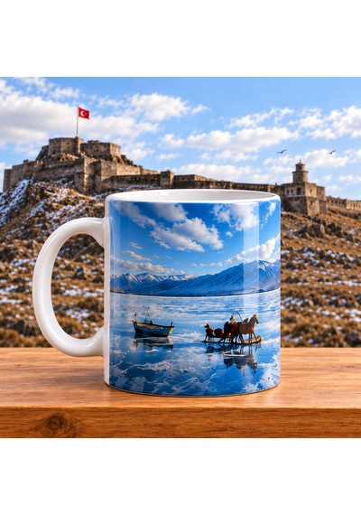 Çıldır Gölü Baskılı Porselen Kupa 300 Ml Kars Temalı Hediyelik Bardak Tekli Beyaz