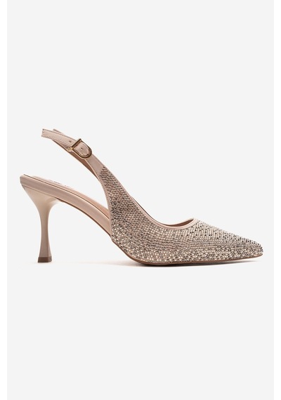 Luvishoes Johanna Ten Altın Taşlı Kadın Topuklu Ayakkabı Ten