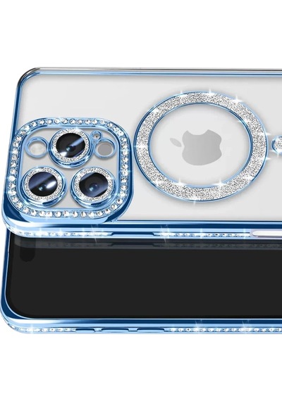 Newface Apple İphone 16 Pro Max Kılıf Joke Simli Magneticsafe Kılıf - Mavi