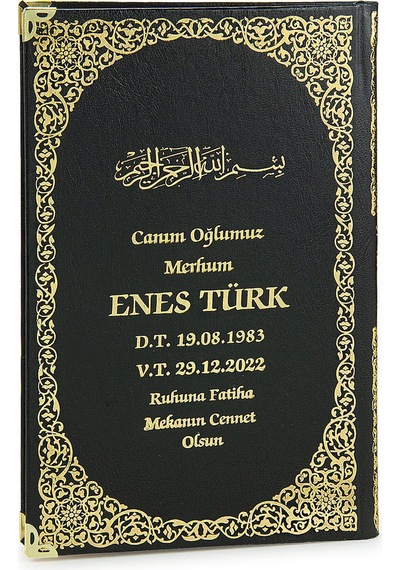 50 Adet İsim Baskılı Kutulu Tesbihli Orta Boy Deri Ciltli Yasin Kitabı Mevlüt Hediyesi Siyah