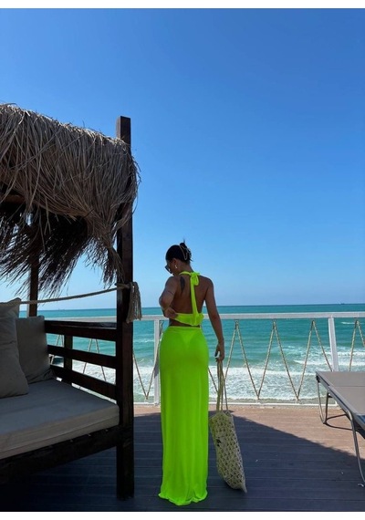 Moderie Butik Kadın Mayo Kumaş Bağlamalı Crop Ve Maxi Boy Etek Ikili Takım Neon Yeşil Moderie Butik Kadın Mayo Kumaş Bağlamalı Crop Ve Maxi Boy Etek Ikili Takım Neon Yeşil