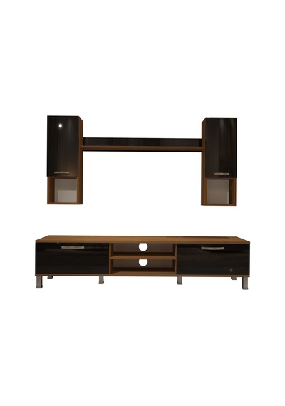Decoraktiv Eko 5da Mdf Dvd Krom Ayaklı Tv Ünitesi Tv Sehpası Ceviz - Siyah