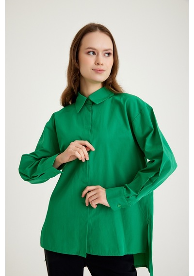 Mizalle Basic Poplin Yeşil Gömlek Yeşil