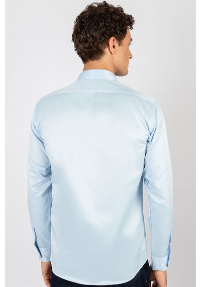 Tudors Modern Slim Fit Dar Kesim Düz Erkek Gömlek-23906 Mavi