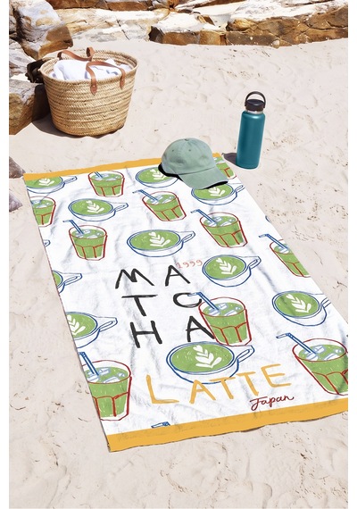 Matcha Latte Kahve Temalı Plaj Havlusu-modern Minimalist Yeşil Beyaz Hızlı Kuruyan Mikrofiber Havlu Yağmur Ada