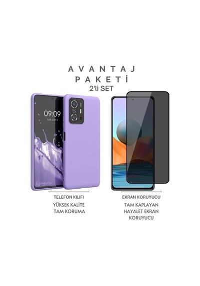 Xiaomi Mi 11t Kılıf Premium Silikon Telefon Kılıfı+tam Kaplayan Hayalet Ekran Koruyucu Cam Mor