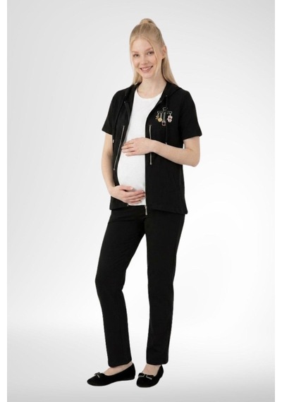 Mecit Pijama Mecit 6400 Bayan Siyah 3'lü Hamile Lohusa Pijama Takımı