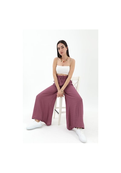Wpr Geniş Kemerli Bol Paça Düz Keten Kadın Pantolon - Lila-lila Lila Wpr Geniş Kemerli Bol Paça Düz Keten Kadın Pantolon - Lila-lila Lila