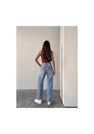 Bluemarlin Kemer Dilli Taş Detaylı Taş İşlemli Straight Jeans Taş