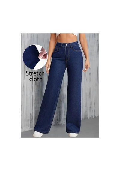 Woddi Çnr Kadın Yüksek Bel Lacivert Salaş Jeans Likralı Esnek Kot Pantolon Yeni Hsn-1 Laci Vert