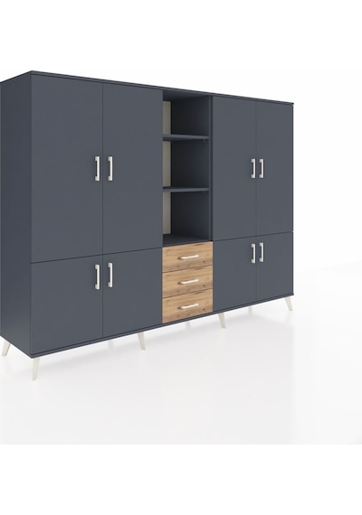 Hyperion Dolap 11 Raflı 3 Çekmeceli 8 Kapaklı 220x44x163 Antrasit Antrasit-antrasit/çam Hyperion Dolap 11 Raflı 3 Çekmeceli 8 Kapaklı 220x44x163 Antrasit Antrasit-antrasit/çam