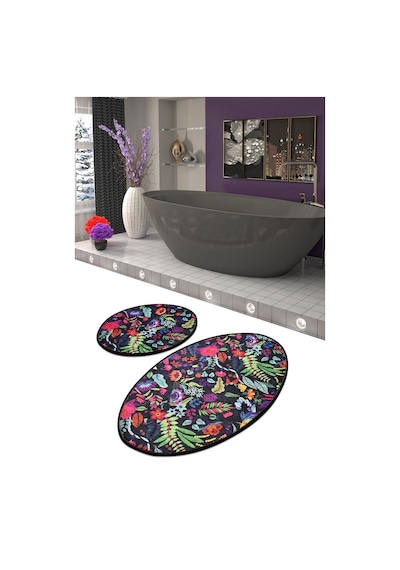Pictura Siyah Oval Djt 2 Li Set Banyo Paspas Seti Klozet Takımı Çok Renkli
