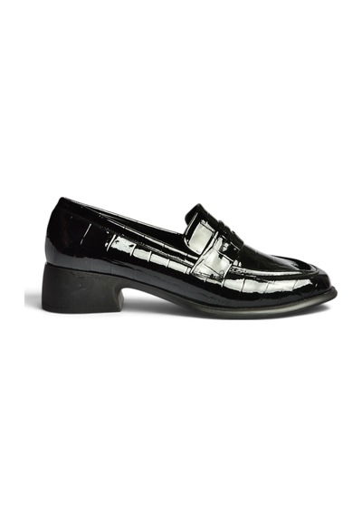 Fox Shoes Z820066211 Siyah Kroko Baskılı Kalın Topuklu Loafer Ayakkabı